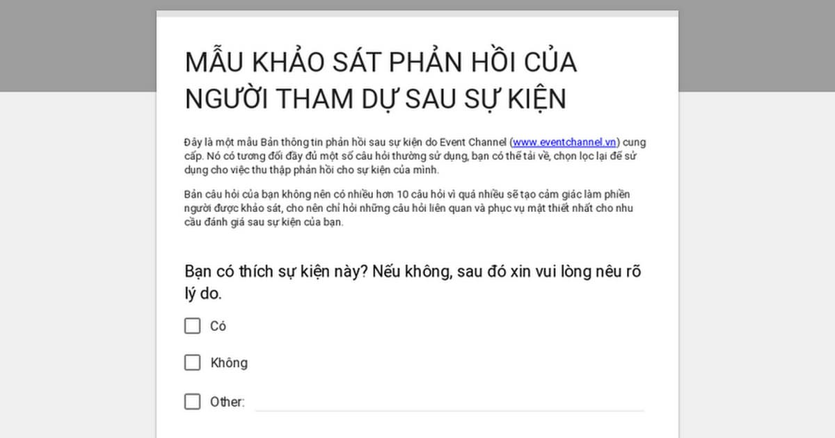 Mẫu phiếu khảo sát sau sự kiện